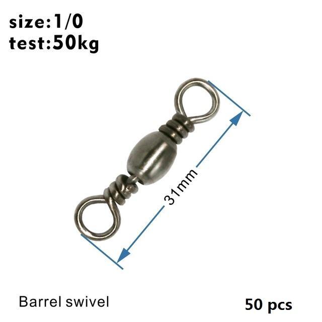 Hxy Pcs(200 To20) 14#-4/0# 12Mm-40Mm Test 14Kg-65Kg Fishing Tackle Barrel Swivel-Hu xin yi Official Store-1l0 50pcs-Bargain Bait Box