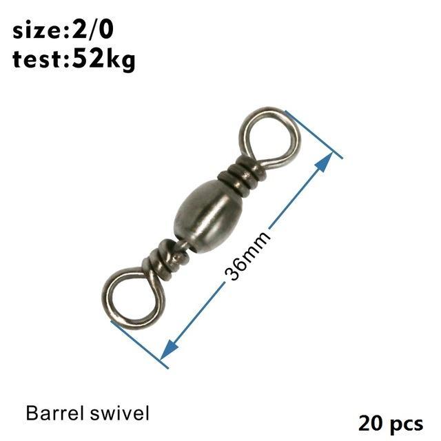 Hxy Pcs(200 To20) 14#-4/0# 12Mm-40Mm Test 14Kg-65Kg Fishing Tackle Barrel Swivel-Hu xin yi Official Store-2l0 20pcs-Bargain Bait Box