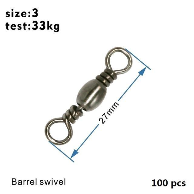 Hxy Pcs(200 To20) 14#-4/0# 12Mm-40Mm Test 14Kg-65Kg Fishing Tackle Barrel Swivel-Hu xin yi Official Store-3 100pcs-Bargain Bait Box