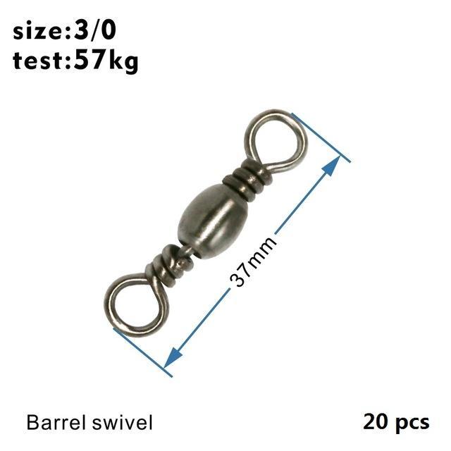 Hxy Pcs(200 To20) 14#-4/0# 12Mm-40Mm Test 14Kg-65Kg Fishing Tackle Barrel Swivel-Hu xin yi Official Store-3l0 20pcs-Bargain Bait Box