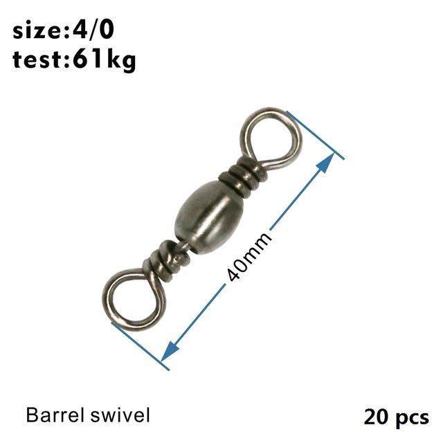 Hxy Pcs(200 To20) 14#-4/0# 12Mm-40Mm Test 14Kg-65Kg Fishing Tackle Barrel Swivel-Hu xin yi Official Store-4l0 20pcs-Bargain Bait Box