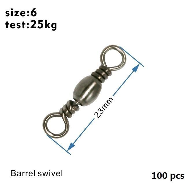 Hxy Pcs(200 To20) 14#-4/0# 12Mm-40Mm Test 14Kg-65Kg Fishing Tackle Barrel Swivel-Hu xin yi Official Store-6 100pcs-Bargain Bait Box