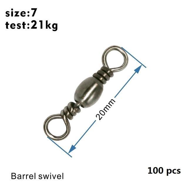 Hxy Pcs(200 To20) 14#-4/0# 12Mm-40Mm Test 14Kg-65Kg Fishing Tackle Barrel Swivel-Hu xin yi Official Store-7 100pcs-Bargain Bait Box