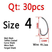 Icerio 30Pcs/Pack High Quality Matt Black Pop Up Carp Hook Telflon Coated Needle-ICERIO Store-Size 4 30pcs-Bargain Bait Box