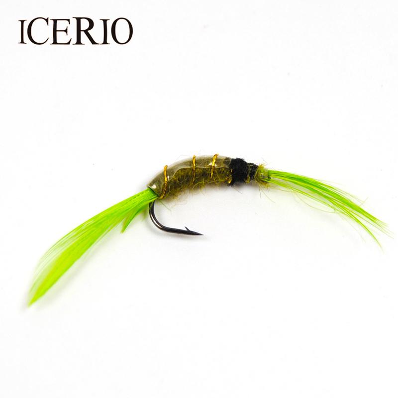 Icerio 4Pcs Scud Nymph Fly Olive Body Green Tail Trout #12-Flies-Bargain Bait Box-Bargain Bait Box