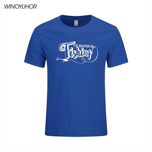 I&#39;D Rather Be Fishinger Funny Printed T-Shirts Men Casual Short Sleeve Cotton-Shirts-Bargain Bait Box-Blue 1-S-Bargain Bait Box