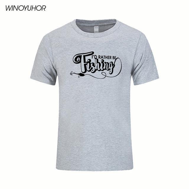 I&#39;D Rather Be Fishinger Funny Printed T-Shirts Men Casual Short Sleeve Cotton-Shirts-Bargain Bait Box-Gray-S-Bargain Bait Box