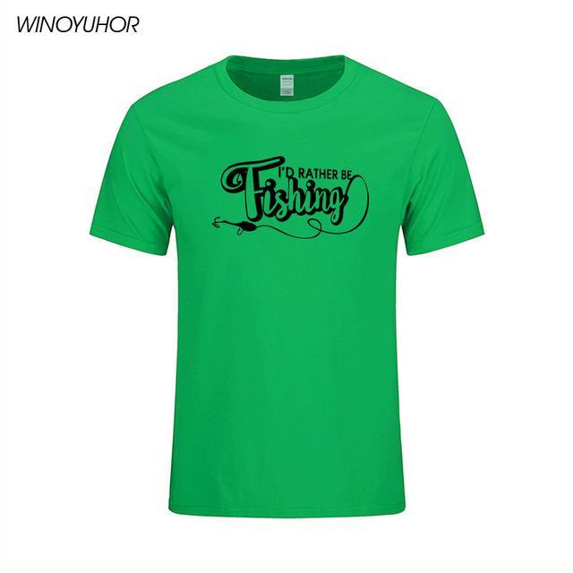 I&#39;D Rather Be Fishinger Funny Printed T-Shirts Men Casual Short Sleeve Cotton-Shirts-Bargain Bait Box-Green 1-S-Bargain Bait Box