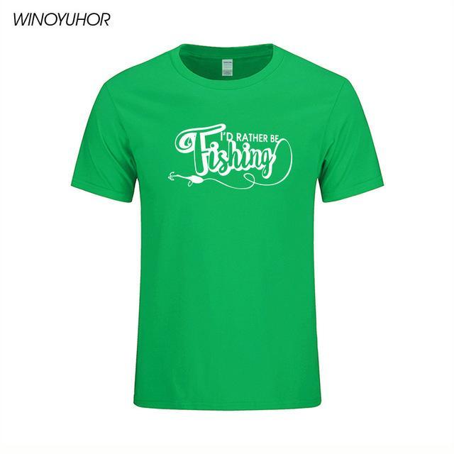 I&#39;D Rather Be Fishinger Funny Printed T-Shirts Men Casual Short Sleeve Cotton-Shirts-Bargain Bait Box-Green-S-Bargain Bait Box