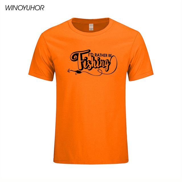 I&#39;D Rather Be Fishinger Funny Printed T-Shirts Men Casual Short Sleeve Cotton-Shirts-Bargain Bait Box-Orange-S-Bargain Bait Box