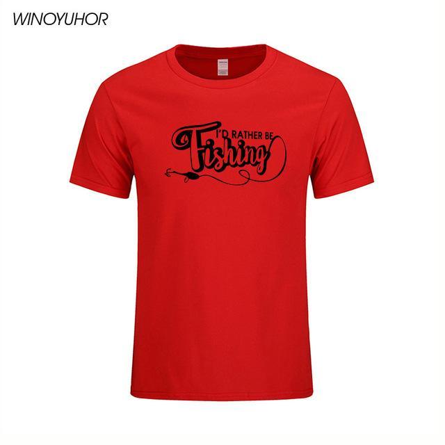 I&#39;D Rather Be Fishinger Funny Printed T-Shirts Men Casual Short Sleeve Cotton-Shirts-Bargain Bait Box-Red 1-S-Bargain Bait Box