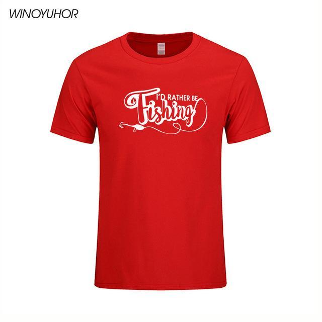 I&#39;D Rather Be Fishinger Funny Printed T-Shirts Men Casual Short Sleeve Cotton-Shirts-Bargain Bait Box-Red-S-Bargain Bait Box
