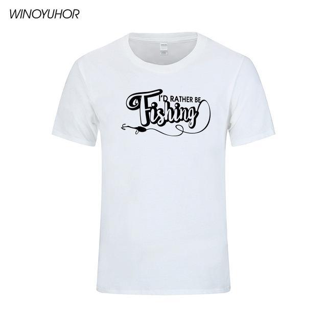 I&#39;D Rather Be Fishinger Funny Printed T-Shirts Men Casual Short Sleeve Cotton-Shirts-Bargain Bait Box-White 1-S-Bargain Bait Box
