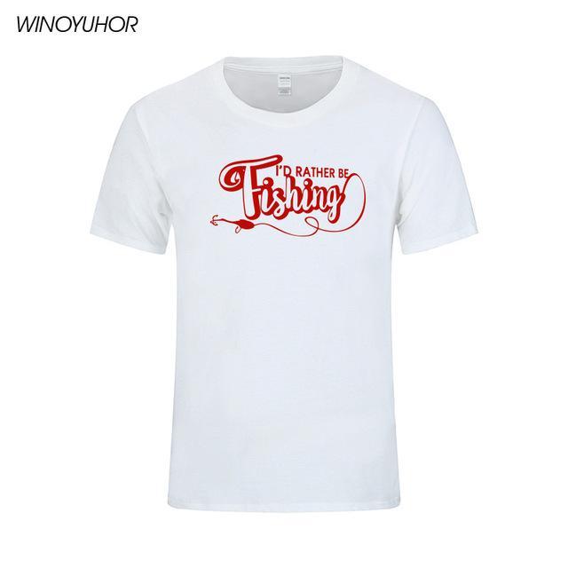 I&#39;D Rather Be Fishinger Funny Printed T-Shirts Men Casual Short Sleeve Cotton-Shirts-Bargain Bait Box-White-S-Bargain Bait Box