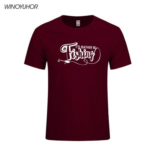 I'D Rather Be Fishinger Funny Printed T-Shirts Men Casual Short Sleeve Cotton-Shirts-Bargain Bait Box-Wine 1-S-Bargain Bait Box