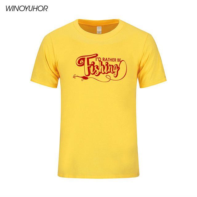 I&#39;D Rather Be Fishinger Funny Printed T-Shirts Men Casual Short Sleeve Cotton-Shirts-Bargain Bait Box-Yellow-S-Bargain Bait Box