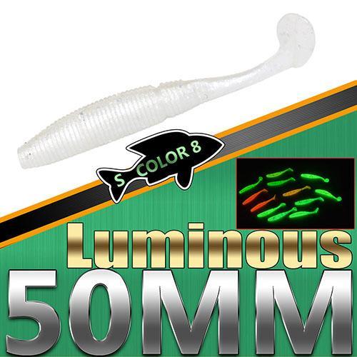 Ilure 15Pcs/Lot Luminous Paddle Tail Soaking Maw Glow In Dark T Lure Jig Head-ilure Official Store-Green-Bargain Bait Box