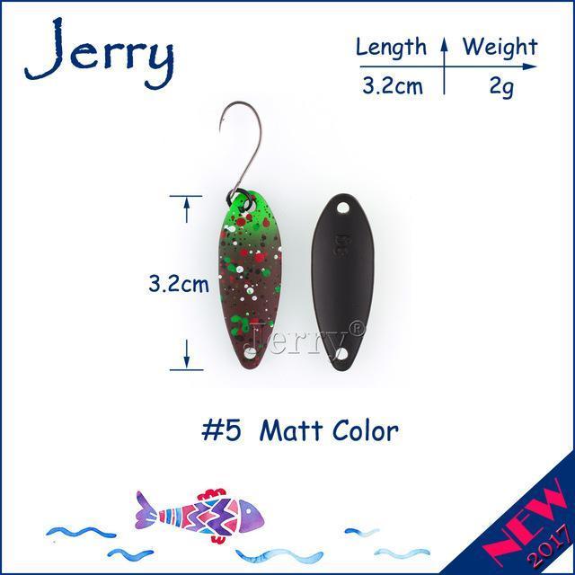 Jerry 1Pc 2G 3G 4.5G Trout Fishing Spoons Metal Lures Spinner Bait Fishing Lures-Jerry Fishing Tackle-2g Brown green-Bargain Bait Box