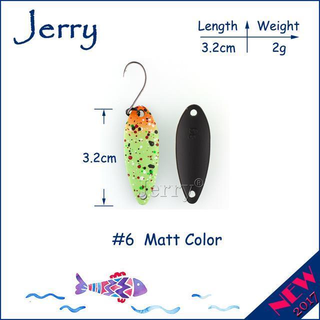 Jerry 1Pc 2G 3G 4.5G Trout Fishing Spoons Metal Lures Spinner Bait Fishing Lures-Jerry Fishing Tackle-2g Green orange-Bargain Bait Box