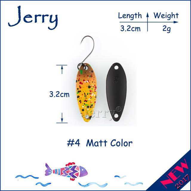 Jerry 1Pc 2G 3G 4.5G Trout Fishing Spoons Metal Lures Spinner Bait Fishing Lures-Jerry Fishing Tackle-2g Yellow brown-Bargain Bait Box