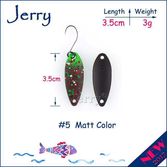 Jerry 1Pc 2G 3G 4.5G Trout Fishing Spoons Metal Lures Spinner Bait Fishing Lures-Jerry Fishing Tackle-3g Brown green-Bargain Bait Box