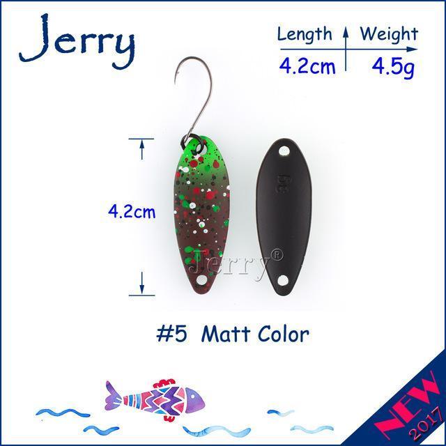 Jerry 1Pc 2G 3G 4.5G Trout Fishing Spoons Metal Lures Spinner Bait Fishing Lures-Jerry Fishing Tackle-4g Brown green-Bargain Bait Box