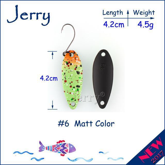 Jerry 1Pc 2G 3G 4.5G Trout Fishing Spoons Metal Lures Spinner Bait Fishing Lures-Jerry Fishing Tackle-4g Green orange-Bargain Bait Box
