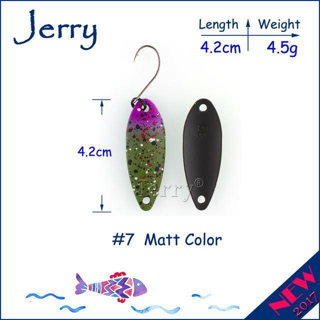 Jerry 1Pc 2G 3G 4.5G Trout Fishing Spoons Metal Lures Spinner Bait Fishing Lures-Jerry Fishing Tackle-4g Green purple-Bargain Bait Box