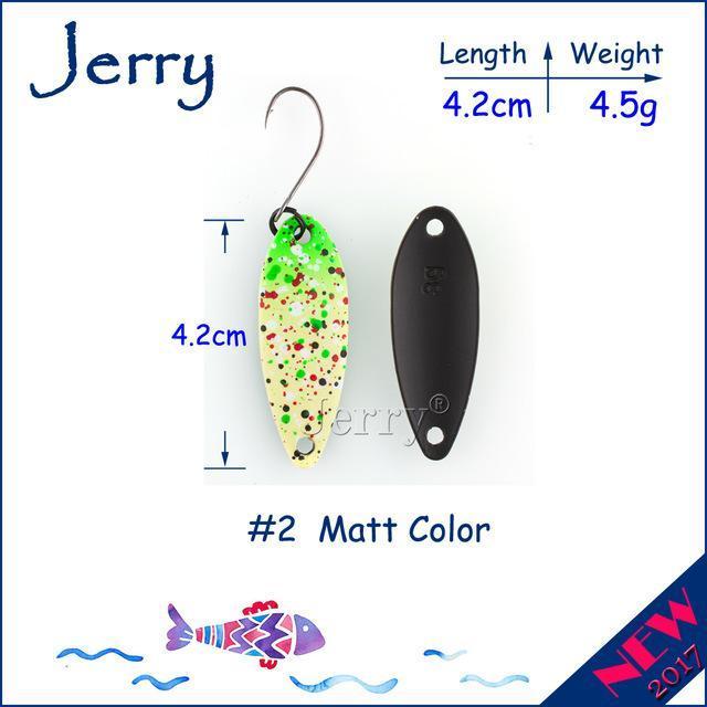 Jerry 1Pc 2G 3G 4.5G Trout Fishing Spoons Metal Lures Spinner Bait Fishing Lures-Jerry Fishing Tackle-4g Yellow green-Bargain Bait Box