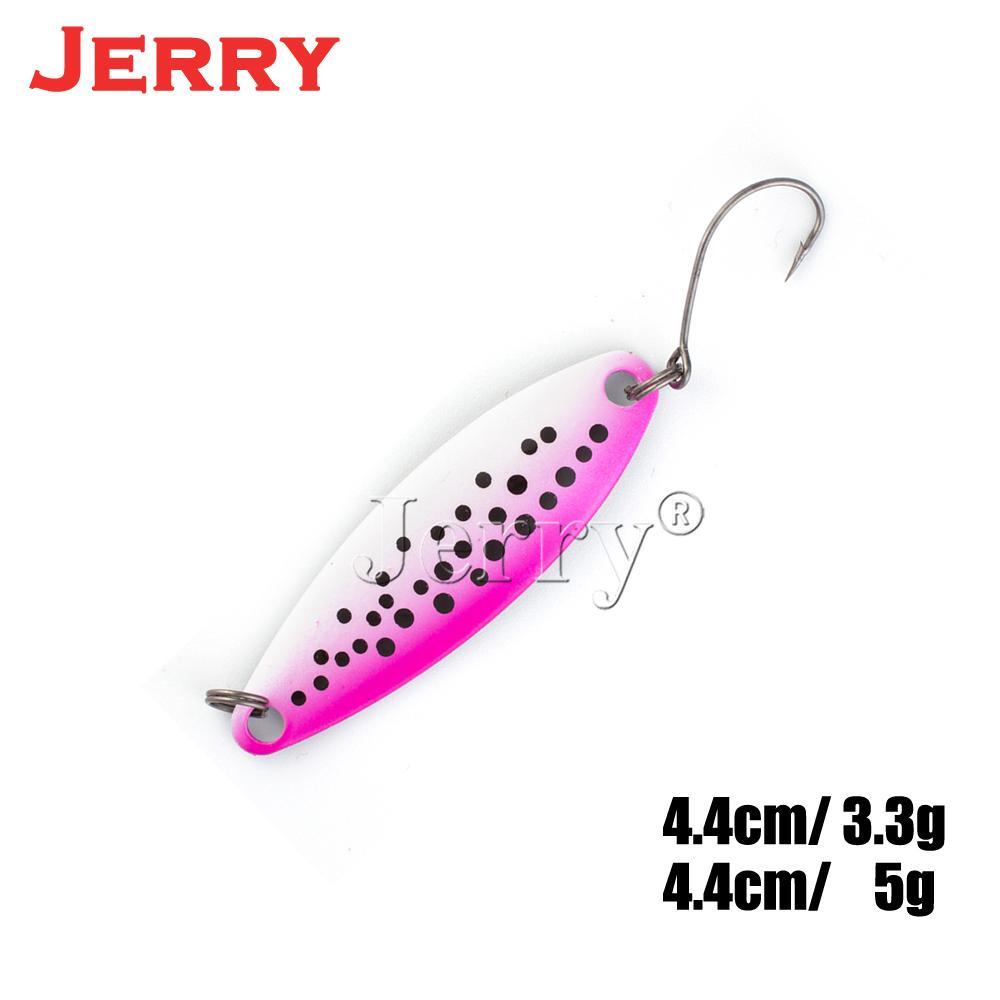 Jerry 5Pcs 3.3G 5G Fishing Spoon Salmon Trout Free Tackle Box Metal Lures-Jerry Fishing Tackle-3.3g color pattern 1-Bargain Bait Box