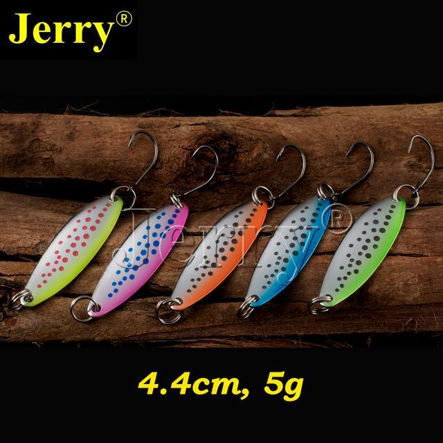Jerry 5Pcs 3.3G 5G Fishing Spoon Salmon Trout Free Tackle Box Metal Lures-Jerry Fishing Tackle-5g color pattern 1-Bargain Bait Box