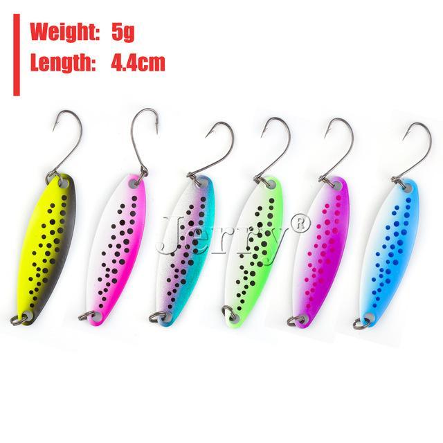Jerry 5Pcs 3.3G 5G Fishing Spoon Salmon Trout Free Tackle Box Metal Lures-Jerry Fishing Tackle-5g color pattern 2-Bargain Bait Box