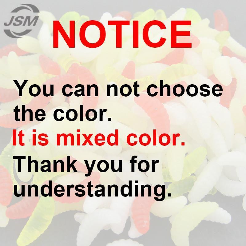 Jsm 100Pcs Soft Maggot Fishing Lures White Yellow Green Red Mixed Color Luminous-JSHANMEI Official Store-Bargain Bait Box