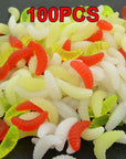 Jsm 100Pcs Soft Maggot Fishing Lures White Yellow Green Red Mixed Color Luminous-JSHANMEI Official Store-Bargain Bait Box