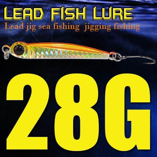 Lead Fish 8G/18G/28G/39G/60G/80G Metal Jigs With Single Hook And Rings Jigging-A Fish Lure Wholesaler-28gOrange-Bargain Bait Box