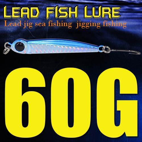 Lead Fish 8G/18G/28G/39G/60G/80G Metal Jigs With Single Hook And Rings Jigging-A Fish Lure Wholesaler-60gBlue-Bargain Bait Box