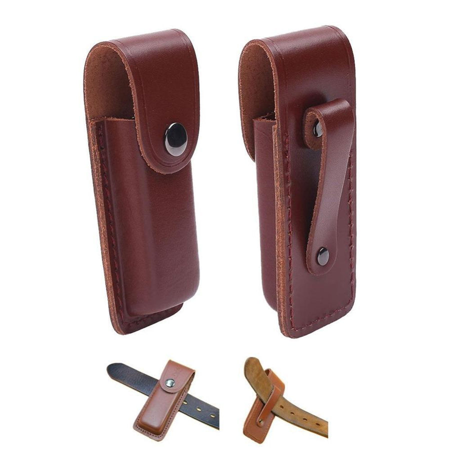 Leather Fold Knife Cover Flashlight Belt Loop Case Holder Sheath Holster Pouch-Sports Life Kingdom-Bargain Bait Box
