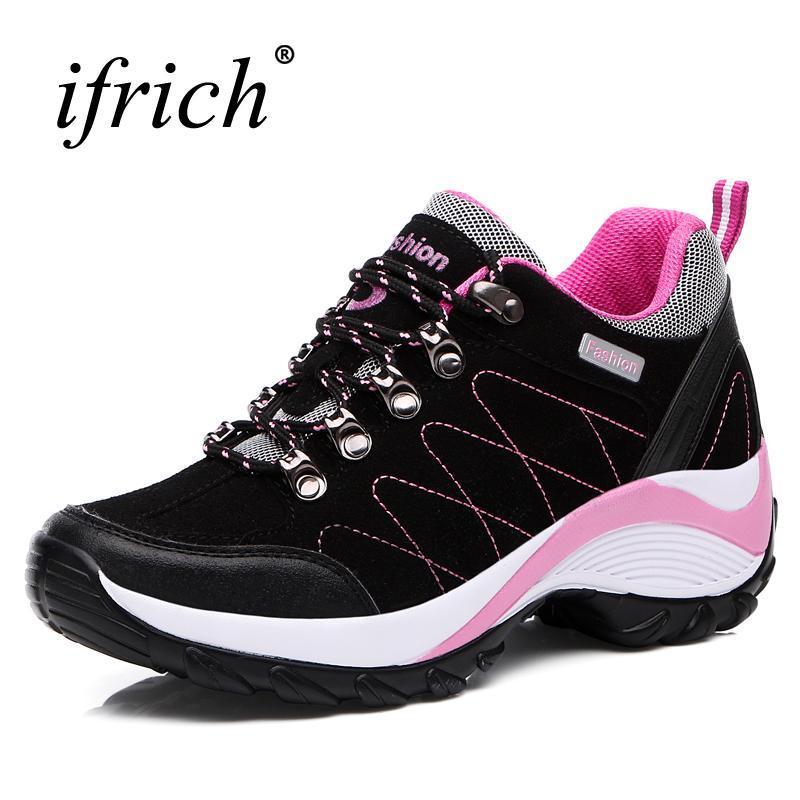 Leather Outdoor Shoes Women Hiking Sneakers Black Red Mountain Climbing-ifrich Official Store-hei se-4-Bargain Bait Box