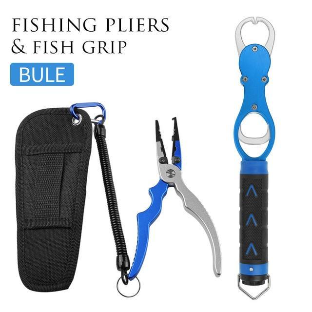 Linnhue Aluminum Alloy Fishing Grip Pliers Stainless Steel Fish Gripper Hook-Fishing Tools-Linnhue Fishing Store-Blue set-Bargain Bait Box
