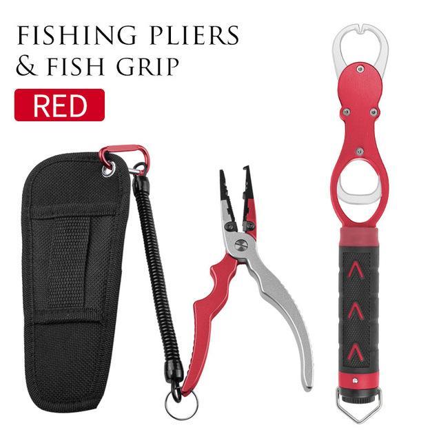 Linnhue Aluminum Alloy Fishing Grip Pliers Stainless Steel Fish Gripper Hook-Fishing Tools-Linnhue Fishing Store-Red set-Bargain Bait Box
