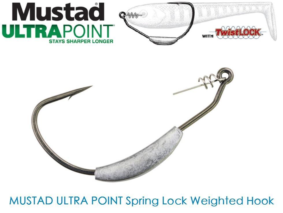 Lock Weighted Mustad Utral Point Hook, 2G-1/0, 2.5G-/2/0, 3G-3/0 Weight /-Weighted Hooks-Bargain Bait Box-Black-Bargain Bait Box
