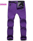 Loclimb Men Women Fleece Softshell Camping Hiking Pants Winter Outdoor-LoClimb Store-women purple-S 160-Bargain Bait Box