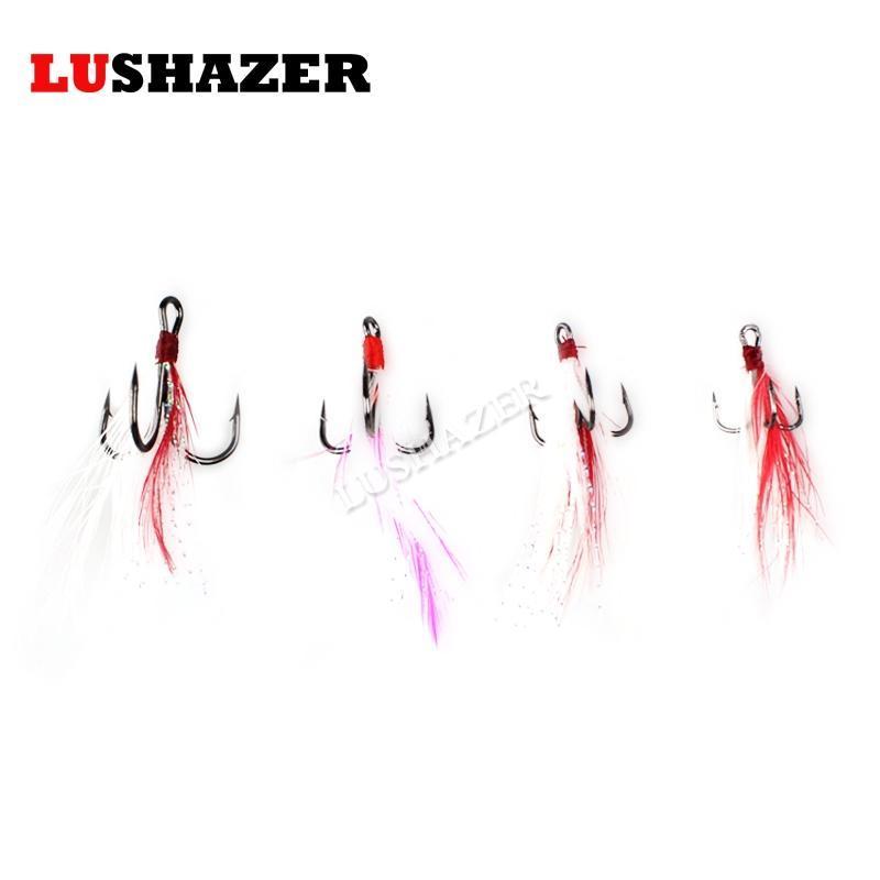 Lushazer 10Pcs/Lot Diy Fishing Hooks Treble Hooks With Feather Fishhook Treble-LUSHAZER Official Store-10-Bargain Bait Box