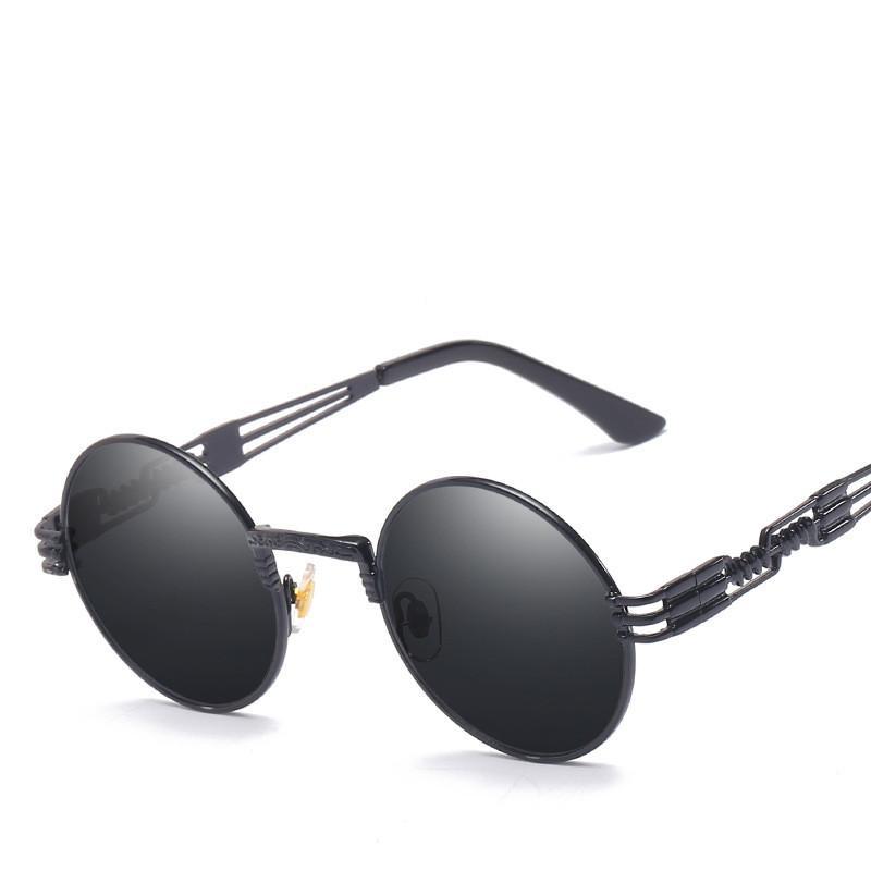 Luxury Round Sunglasses Men Brand Designer Vintage Couple Steampunk Women-Sunglasses-VTUQOW MVPUYG Store-Gold F Black-Bargain Bait Box