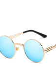 Luxury Round Sunglasses Men Brand Designer Vintage Couple Steampunk Women-Sunglasses-VTUQOW MVPUYG Store-Gold F Blue-Bargain Bait Box