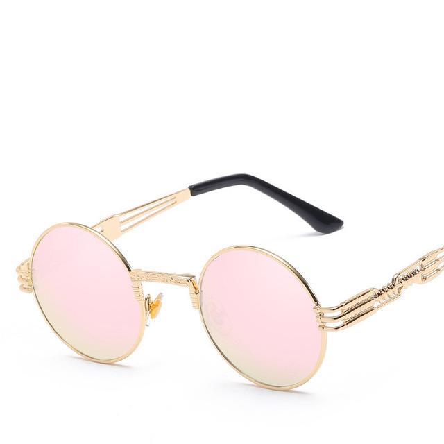 Luxury Round Sunglasses Men Brand Designer Vintage Couple Steampunk Women-Sunglasses-VTUQOW MVPUYG Store-Gold F Pink-Bargain Bait Box
