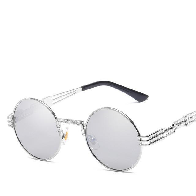 Luxury Round Sunglasses Men Brand Designer Vintage Couple Steampunk Women-Sunglasses-VTUQOW MVPUYG Store-Silver-Bargain Bait Box