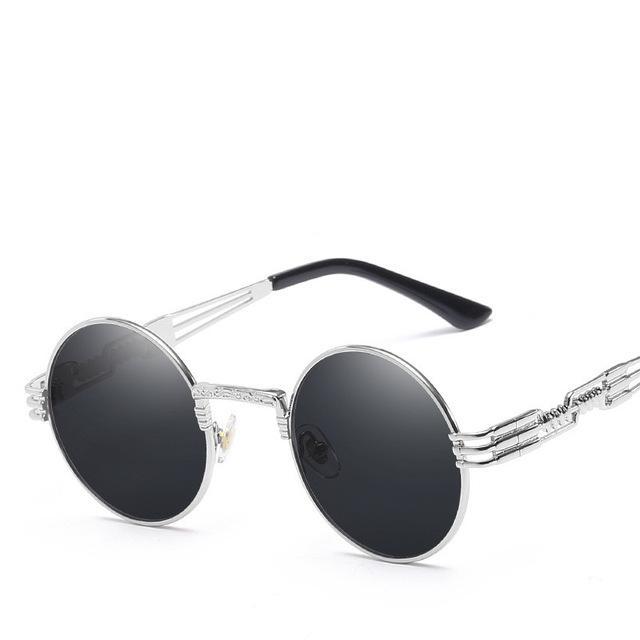 Luxury Round Sunglasses Men Brand Designer Vintage Couple Steampunk Women-Sunglasses-VTUQOW MVPUYG Store-Silver F Black-Bargain Bait Box