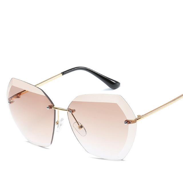 Luxury Transparent Gradient Rimless Sunglasses Women Brand Designer Retro-Sunglasses-Shop1653036 Store-Brown-Bargain Bait Box