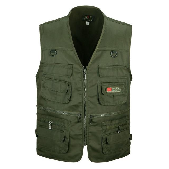Male Vest Men Fashion Cotton Sleeveless Jackets Black Casual Fishing Vests-Vests &amp; Waistcoats-Coolmen Store-Army green-XL-Bargain Bait Box